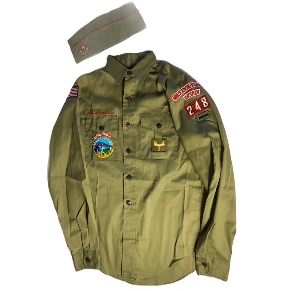 VINTAGE BOY SCOUT HAT & SHIRT with patches